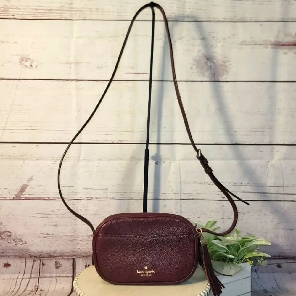 Kate Spade NY Kourtney Burgundy/Maroon/Wine Leather Camera Crossbody Bag